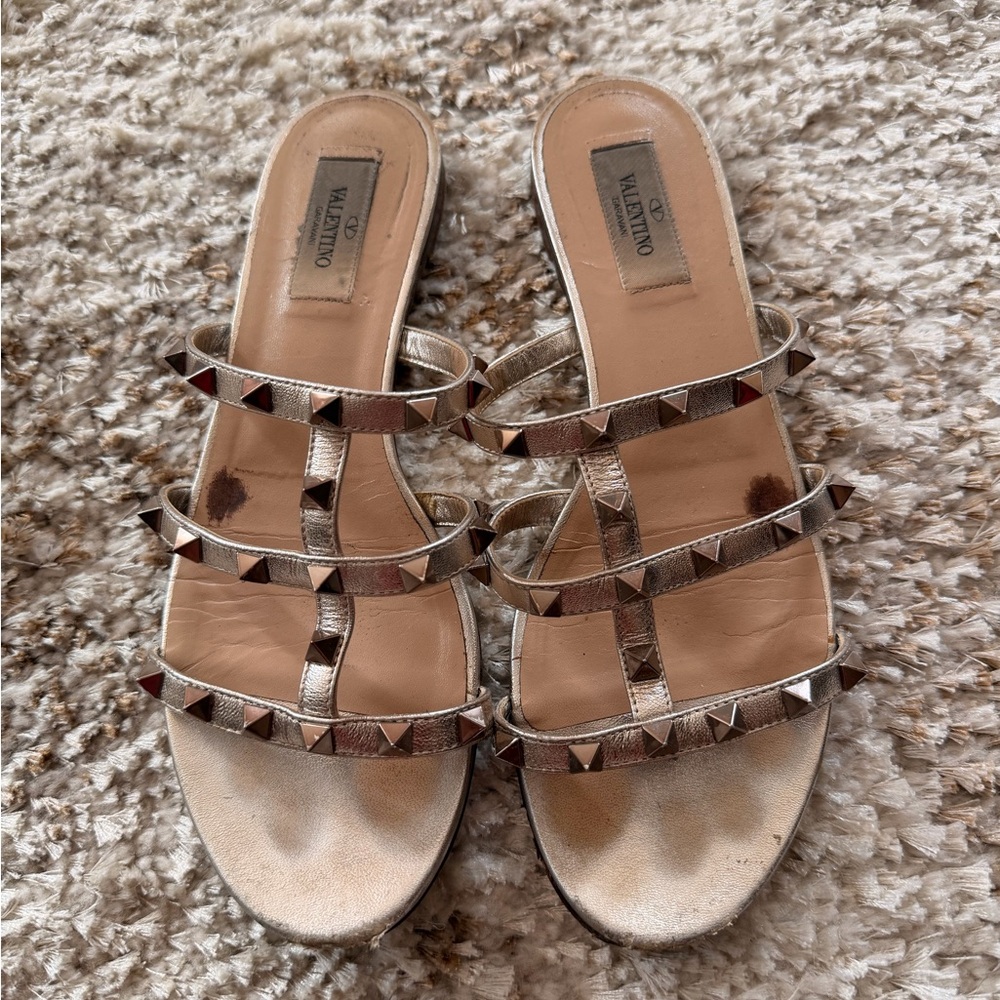 Valentino Women's Metallic Gold Sandals with Studs